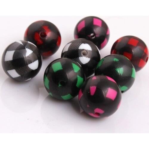 OYKZA Fashion 20mm 100pcs Acrylic Solid Print Black Plaid Beads for Girls Necklace Jewelry