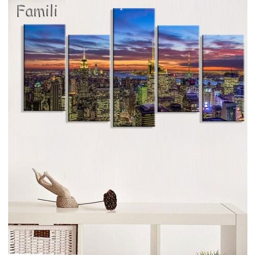 New Arrived 5 Planes Wall Canvas Modular Painting New York City View Modern HD Art Picture Print Paint Living Room Decor Unframe