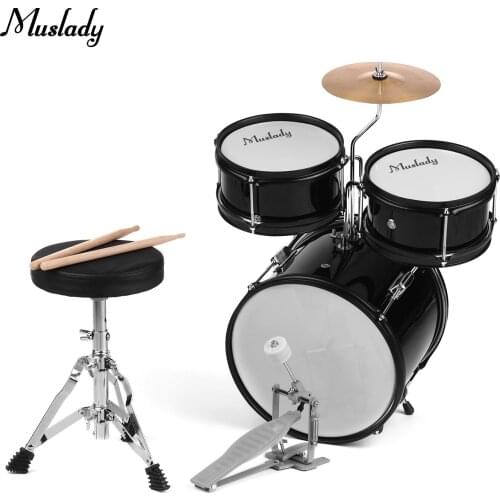 Muslady 3-Piece Drum Set Drums Kit Percussion Instrument with Cymbal Drumsticks Adjustable Stool for Kids Children Beginners