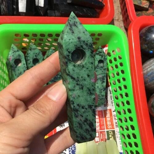 Natural Ruby Zoisite Crystal Stone Carved Smoking Pipe