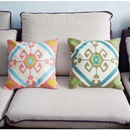 100% Cotton Ethnic Style Kilim Embroidered Square Pillow Cover Cushion Case Sofa Chair Cushion Cover 45x45cm Without Stuffing