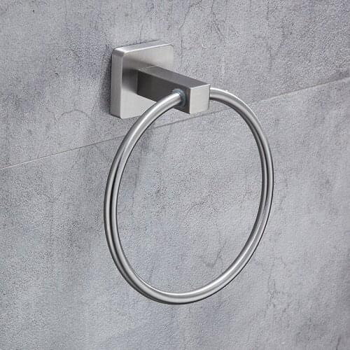 Stainless steel brushed bathroom towel ring hanger square kitchen toilet wall hanging supplies