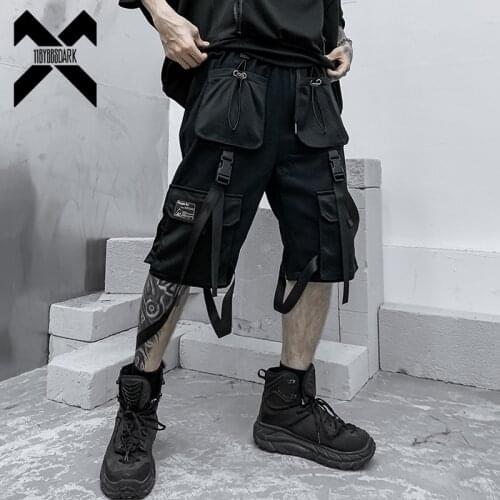 11 BYBBS DARK 2021 New Cargo Shorts Men Fashion Streetwear Functional Ribbons Multi Pockets Short Pant Elastic Waist WB240