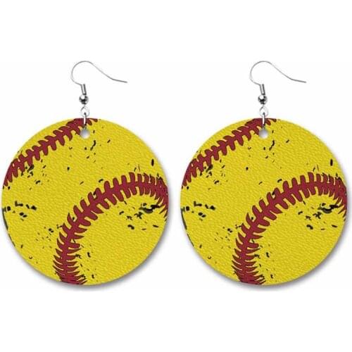 Patch Softball Baseball Leather Drop Earrings Teal Sunflower Fashion Trendy Sports Jewelry
