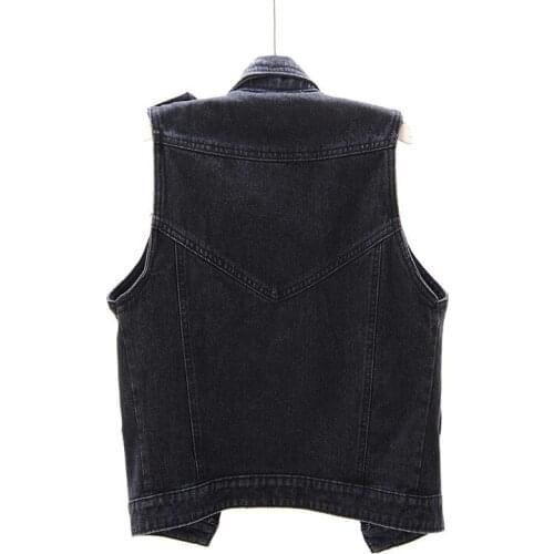 Casual Denim Sleeveless Jacket Women Spring 2021 Black Lapel Short Vest Plus Size 5XL High Street Cardigan Waistcoat Female