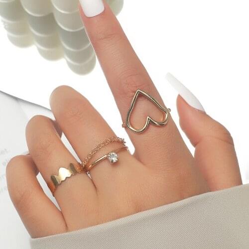 Simple Open Love Chain Ring Set Hot Selling Popular Retro Metal Adjustable Hollow Ring Jewelry Gift for Friends