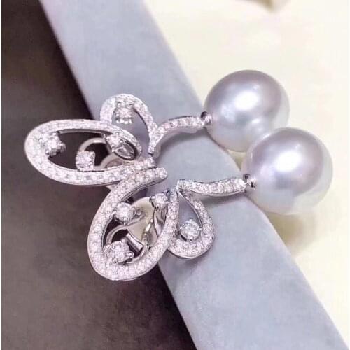 D531 Pure 925 Sterling Silver 8-9mm Fine Jewelry Fresh Water White Pearls Dangle Earrings for Women Fine Pearl Earrings