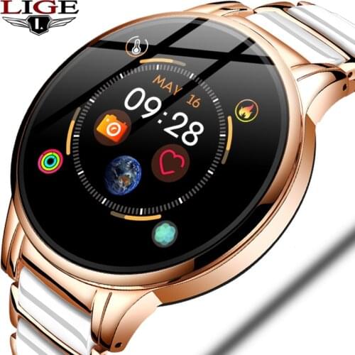 LIGE Smart Watch Women smartwatch woman Waterproof Sport Fitness Tracker Heart Rate Blood Pressure Monitor Fashion Ceramic Strap