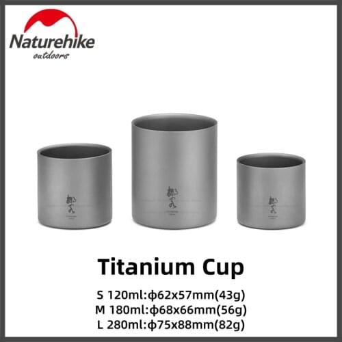 Naturehike Camping Titanium Cup Portable Ultralight Travel Outdoor Picnic Hiking Cookware 120ml/180ml/280ml Tableware Teacup