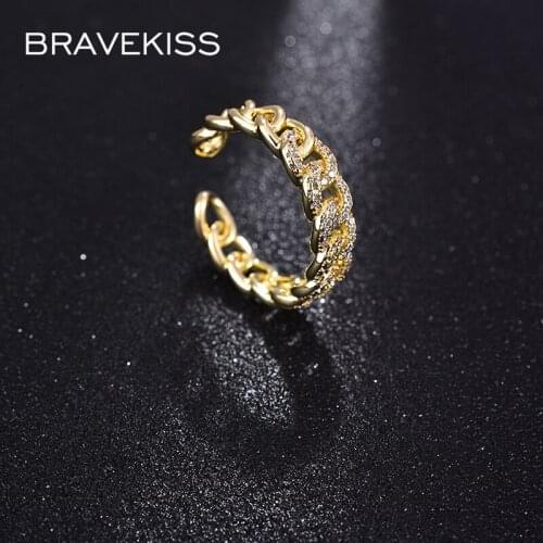 BRAVEKISS Vintage Open Braided Twist Ring for Women Femme Adjustable AAA+CZ Wedding Rings Rhinestone Fashion Jewelry UR0608