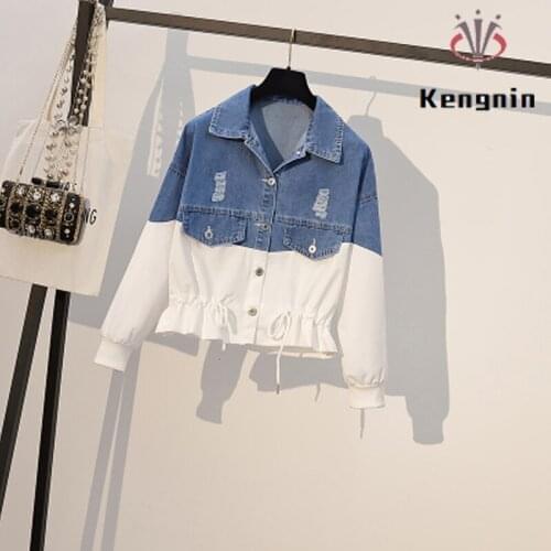 Plus Size 4XL Womens Jackets 2021 Spring Autumn Patchwork Demin Ladies Outerwear All-Match Woman Tops Loose Basic Coats KE925