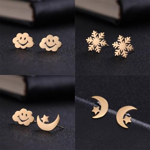 My Shape Silver Color Stud Earring Cloud Moon Star Cat Snowflake Butterfly Animal Stainless Steel Small Earring Women Earrings