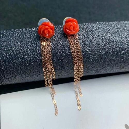 Shilovem 18k yellow gold Natural red coral drop earrings fine Jewelry wedding trendy plant gift women plant new myme07070912sh