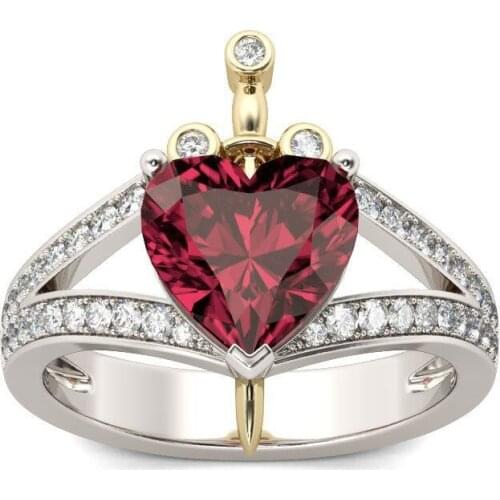 Gu Li Creatity Love Red Heart Shaped Crown Womens Ring Jewelry Princess Wedding Party Female Rings Hand Accessories Size 6-10
