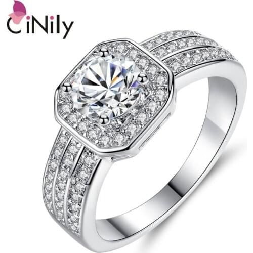 CiNily Created White Stone Cubic Zirconia Silver Plated Wholesale Hot Sell Jewelry for Women Wedding Ring Size 5.5-8.5 NJ11086