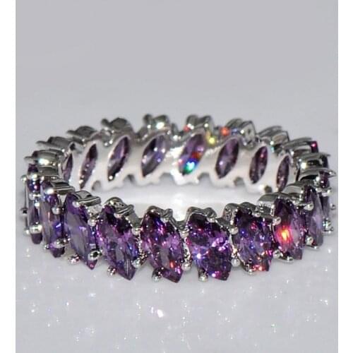 Womens charming silver marquis cut Amethyst leaf wedding ring rings for women