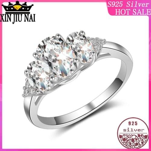 100% Solid 925 Sterling Silver Ring Classic Luxury Real 3Ct Zircon Jewelry Rings Engagement For Women egg-shaped zirconium drill