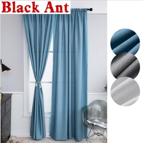 2pcs Gray/White/BlueTulle Curtain With Hairball For Living Room Window Screen Bay Balcony Kitchen Drape Panel Modern X-JD930#20
