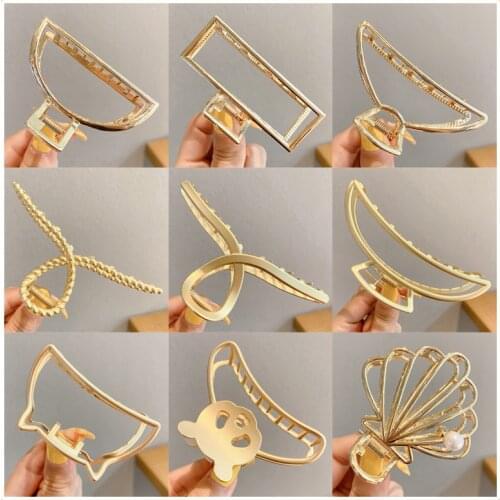 2021 New Women Korean Elegant Gold Silver Hollow Geometric Metal Hair Claw Vintage Hair Clips Headband Fashion Hair Accessories