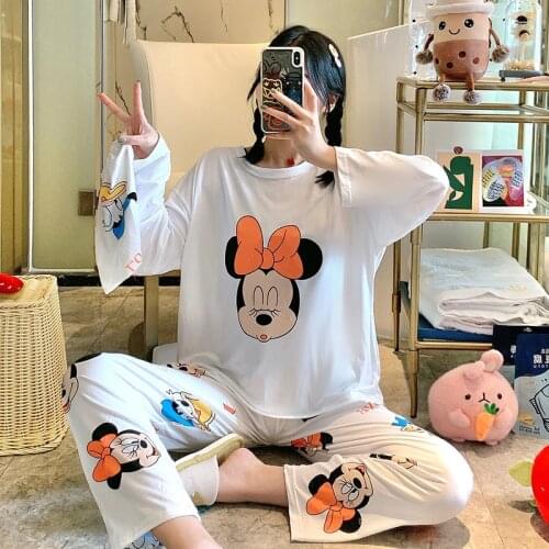 3 Pcs Set Women Love Cartoon Long-sleeved Trousers + T-shirts Seuit Home Minne Bunny Suit Cross-border Wholesale Pajamas Wear