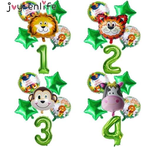 6pcs/set Birthday Party Decor for kids Jungle Animal Air Balloon Safari Zoo Theme Tiger Lion Cow Monkey Zebra Giraffe Balloons