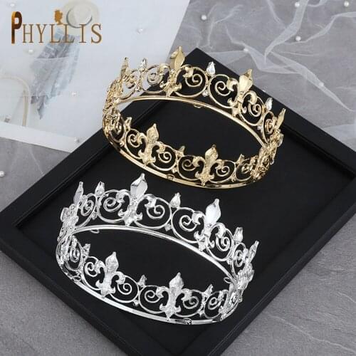A124 Round Wedding Crowns Big King Tiaras for Queen Men Headpiece Women Hair Jewelry Party Hair Decoration Bridal Headwear