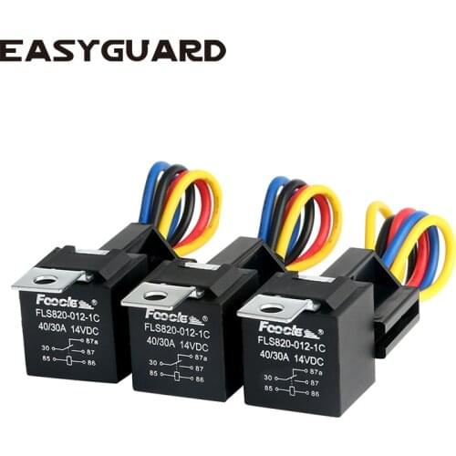 EASYGUARD SPDT car Relay Automotive Relay with Socket Wires DC12V 30/40 AMP 5-pin