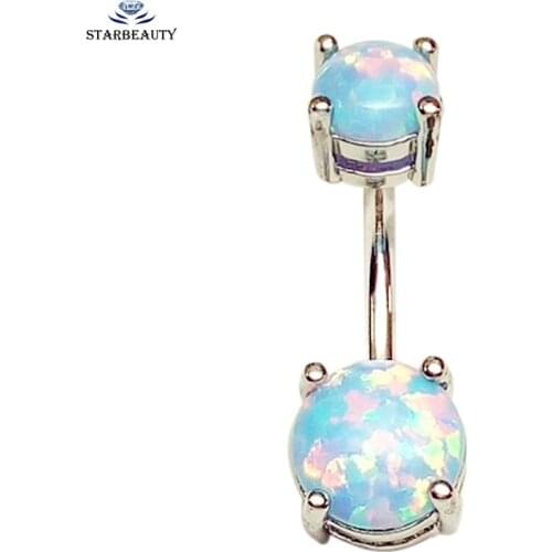 8mm Large Dual Opal Piercing Navel Piercing Ombligo Women White Bijoux Belly Piercing Nombril Opal Belly Button Rings Pircing
