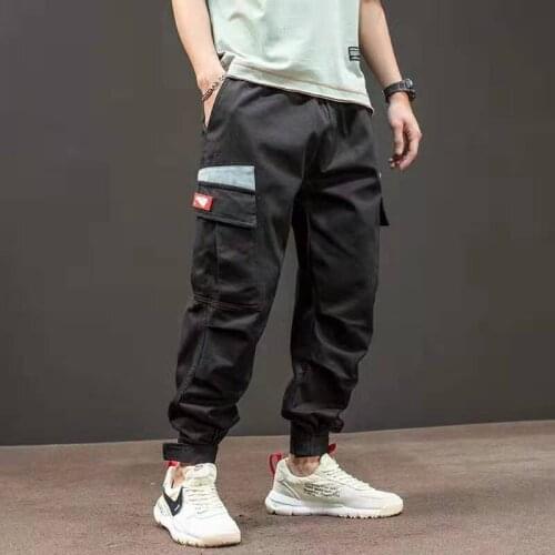 New Side Pockets Pencil Pants Mens Hip Hop Patchwork Cargo Ripped Sweatpants Joggers Trousers Male Fashion Full Length Pants