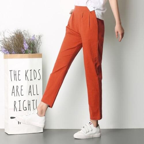 Breathable Womens Casual Trousers New Summer Autumn Plus Size Thin Linen Pents Female Slim Pants Elastic Pantalones Mujer