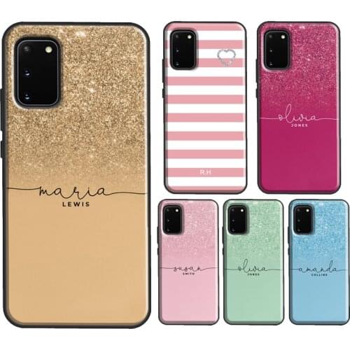 Personalised Initials Printed Glitter Name Case For Samsung S10 S20 Plus S9 S10e Cover For Galaxy Note 20 Ultra 8 9 Note 10 Lite
