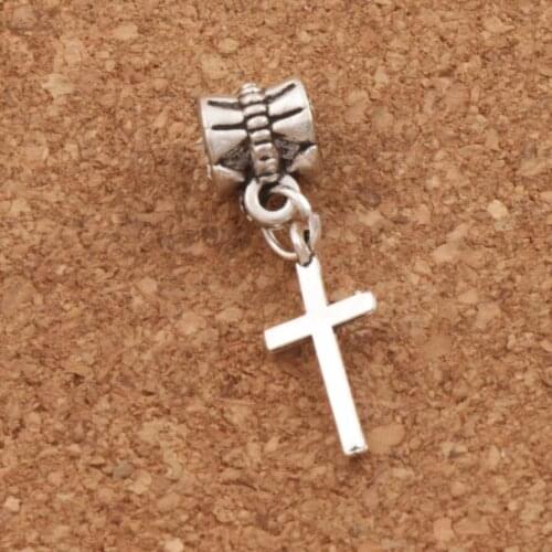 Cylindrical Smooth Cross Charm Beads 8x27.4mm 29PCS Zinc Alloy Dangle Fit European Bracelets B429