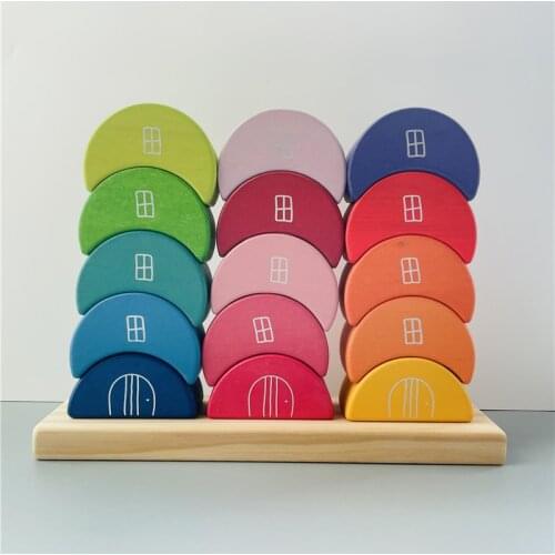 Kids Moon Blocks Rainbow Stacker Nordic Wood Toys Creative Wooden Jenga Blocks Baby Montessori Educational Toys for Children