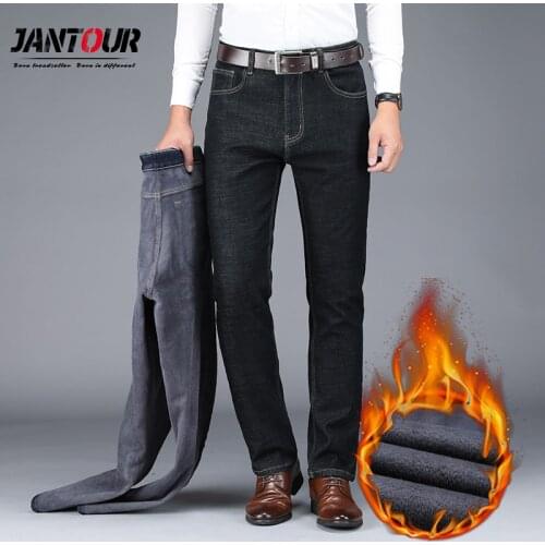 Jeans Men Autumn Winter New Fleece Pants 2020 Business Casual Men Jeans Thicken Elasticity Straight Work Trousers Big Size 28-42