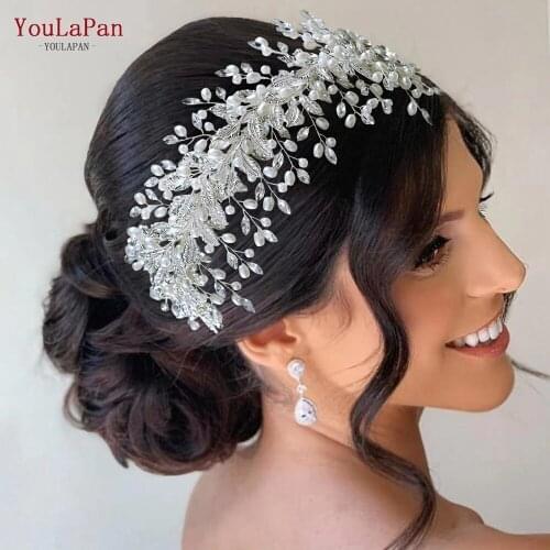 YouLaPan HP322 Elegant Pearls Bridal Hair Hoop Handmade Bridal Hair Jewelry Rhinestone Tiara Crown Wedding Hair Accessories
