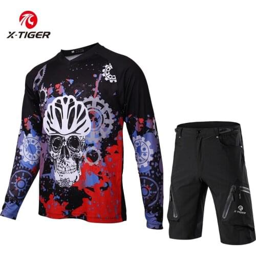 X-Tiger Motorcycle Racing Road Bicycle DH Shirt Autumn Anti-sweat Mountain Bike Cycling Jerseys Set 100% Polyester Long Sleeve