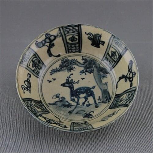 Exquisite Chinese Classical Blue and White Porcelain Antique Bowl, Painted With Deer and Auspicious Designs