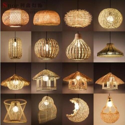 Chinese retro chandelier restaurant restaurant lighting bamboo braided lampshade straw hat