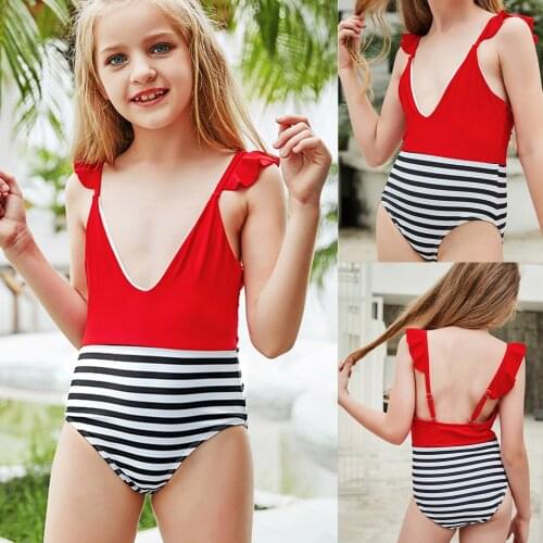2021 Classic red striped swimsuit zwemkleding meisje Girls Holiday Casual Color Matching Cute Solid Bikini One Piece Swimwear M4