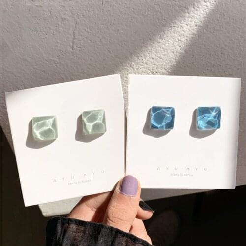 Korean Cute Solid Color Acrylic Resin Square Stud Earrings Simple Irregular Cube Earrings for Women Girls Kids Ear Jewelry Gift