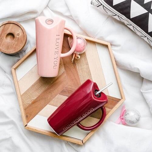 Water Cup Coffee Mug Simple Couple With Straw Lovers Large Capacity Household Ceramic Straws Solid Color High Temperature