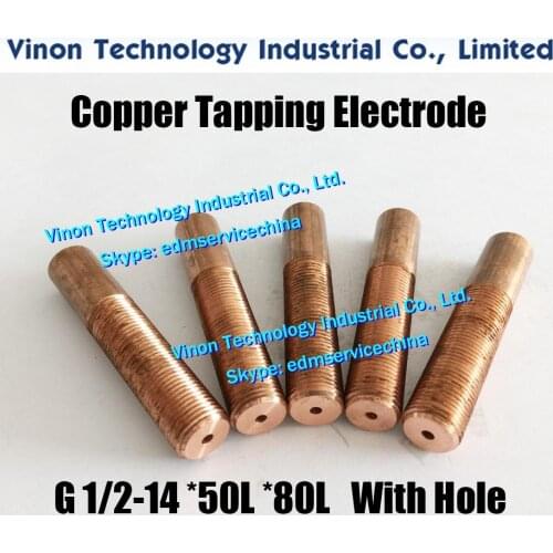 5PC/Lot) G1/2-14*50L*80Lmm Copper Tapping Electrode with hole (thread length 50mm) edm threaded electrode copper BSP1/2