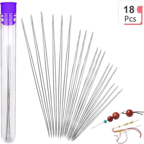 MIUSIE 18 Pieces Beading Needles 6 Sizes Seed Beads Needles Beading Embroidery Needles Big Eye Collapsible Beading Needles Set