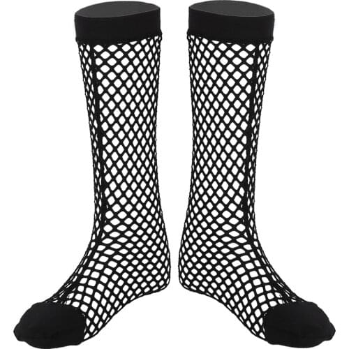 Men Fishnets Stretchy Tights Long Socks Calf Length Hollow Out Polyester See Through Fashion Net Mesh Men Long Stockings Socks
