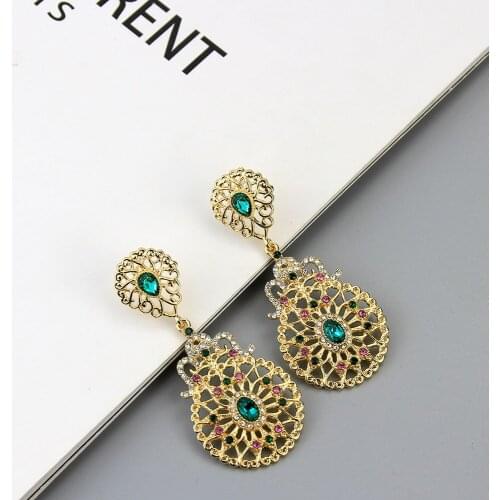 N Elegant Gold Color Algeria Flower Drop Earring for Women Africa Wedding Jewelry Bride Gift
