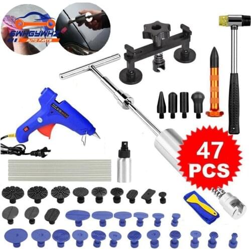 Paintless Dent Repair Kit,Slide Hammer 2 in 1 T-Bar Tool with Hot Melt Gun Glue Stick for Auto Body Dent Repair or Hail Damage