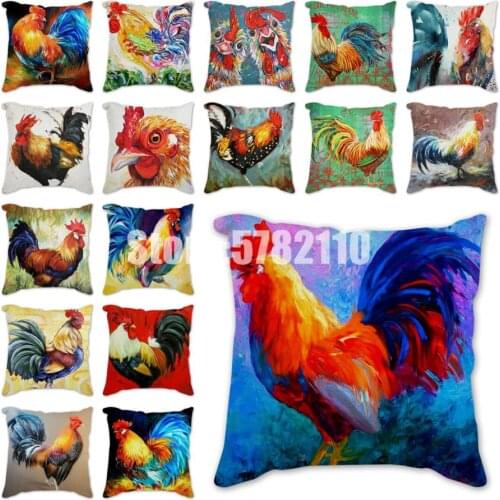 Oil painting chicken Animal Pillows Cases for Sofa Home Car Cushion Cover Pillow Covers Decor rooster Linen Pillowcase 45x45cm