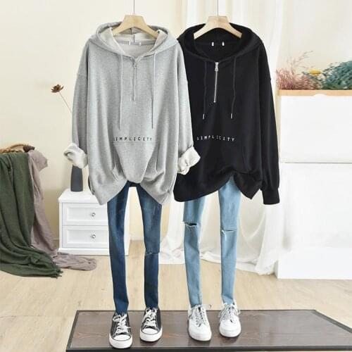 2021 Spring/Winter New Womens Hoodies Half-Zip Oversized Sweatshirt Trendy Korean Style Loose Drawstring Kangaroo Pocket Top
