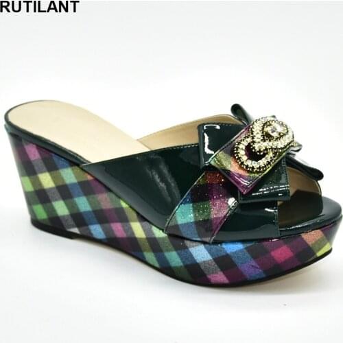 Latest Wedge Heel PU Sole Shoes Women with High Heels Italian Women Shoes with Rhinestone Sexy Heels Wedding Shoes Women Sandals