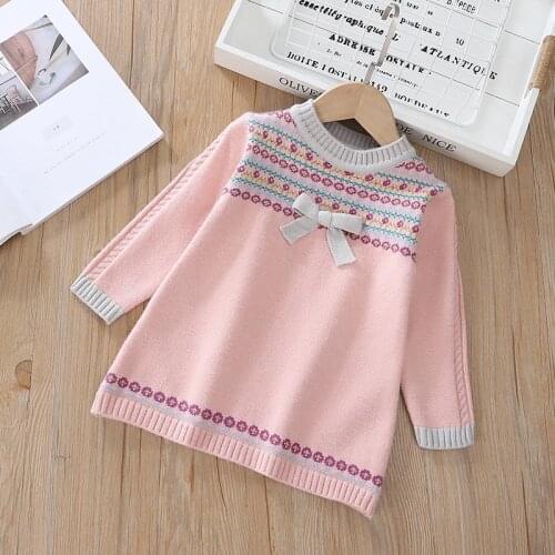 Gooporson Toddler Girl Fall Clothes 2020 Bow Tie Flower Embroidery Knit Sweater Long Top Fashion Children Costume Vestidos